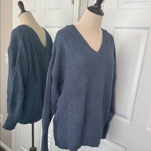 Long Tall Sally LTS Oversized Blue V-Neck Knit Sweater NWT